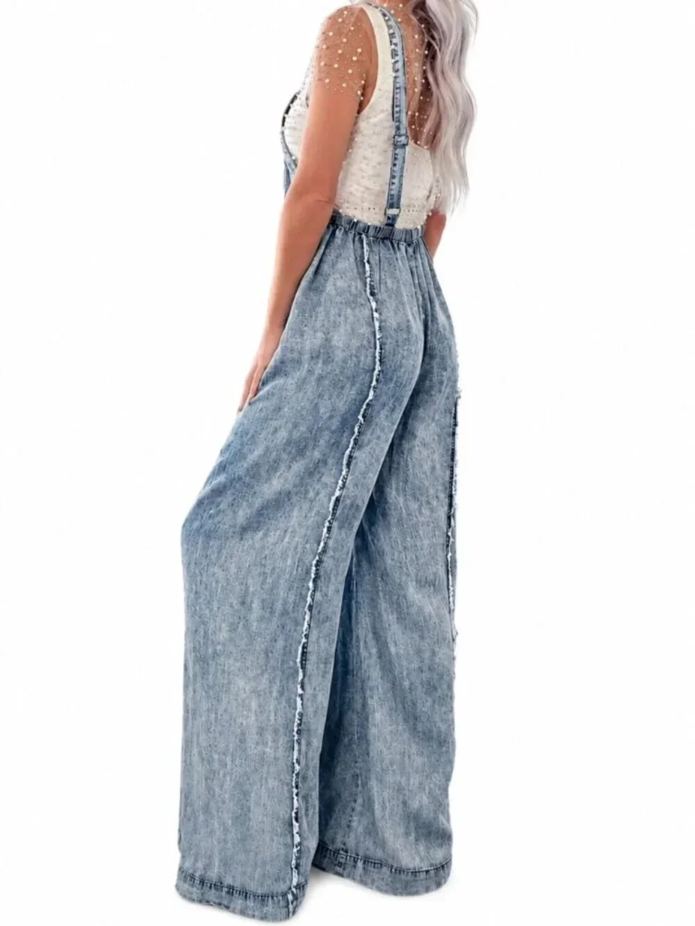 Vintage-Washed Raw Trim Denim Overalls - Picture 2 of 4